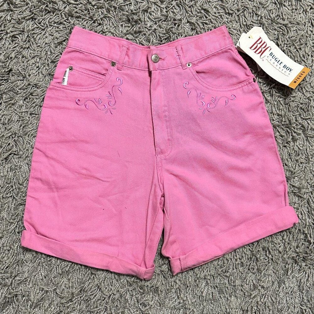 Deadstock 90s Bugle Boy Womens Pink Embroidered Jorts Size